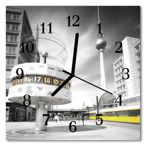 Ceas de perete din sticla pătrat Berlin City Black & White