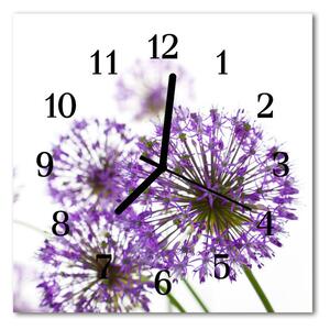 Ceas de perete din sticla pătrat Flori Flori și plante violet