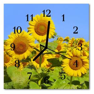 Ceas de perete din sticla pătrat Sunflowers Flori & Plante Yellow
