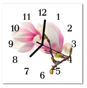 Ceas de perete din sticla pătrat Magnolia Blossom Flori și plante roz