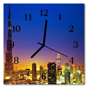 Ceas de perete din sticla pătrat Skyline Dubai Oraș Multi-colorat