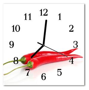 Ceas de perete din sticla pătrat Chillies Bucătărie Roșu