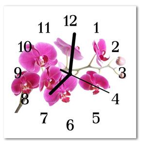 Ceas de perete din sticla pătrat Orchid Flori și plante roz