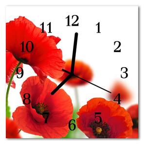 Ceas de perete din sticla pătrat Maci Flori & Plante Red