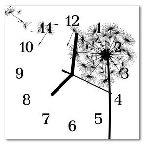 Ceas de perete din sticla pătrat Păpădie Flori & Plante Black & White