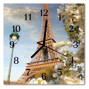 Ceas de perete din sticla pătrat Turnul Eiffel din Paris Oraș multi-colorat