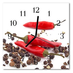 Ceas de perete din sticla pătrat Chillies Bucătărie Roșu