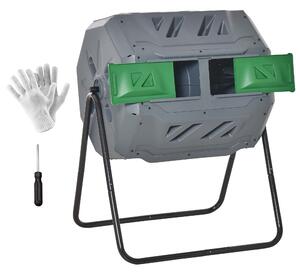 Outsunny Compostor Rotativ cu 2 Secțiuni și 8 Prize de Aerisire din Oțel și PP, 160L, 71x65x96 cm, Gri | Aosom Romania