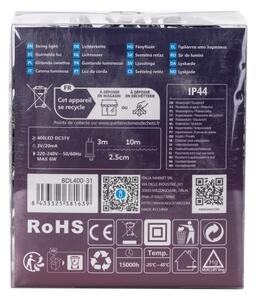 Aigostar - Ghirlandă LED pentru exterior, 400 LED-uri, 8 funcții, 13 m, IP44, alb rece