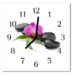 Ceas de perete din sticla pătrat Orchid Flori și plante roz