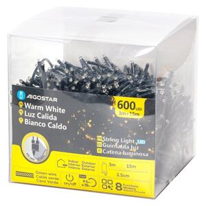 Aigostar - Instalație luminoasă LED de exterior pentru Crăciun, 600 LED, 8 funcții, 18 m, IP44, alb cald