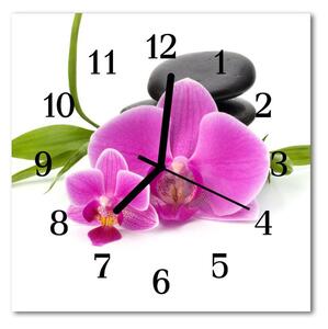 Ceas de perete din sticla pătrat Orchid Flori și plante roz