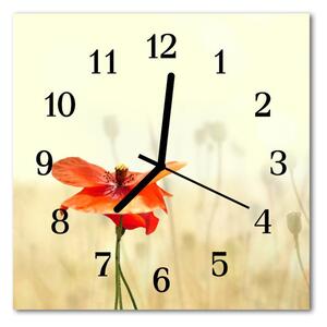 Ceas de perete din sticla pătrat Poppy Flori & Plante Red