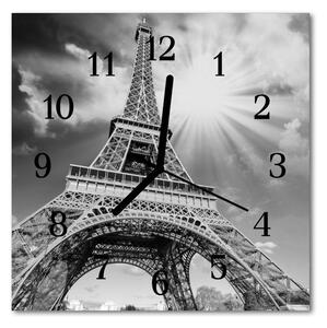Ceas de perete din sticla pătrat Turnul Eiffel din Paris Oras Black & White