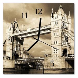 Ceas de perete din sticla pătrat Podul London City Sepia