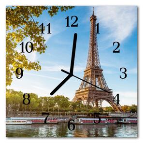 Ceas de perete din sticla pătrat Turnul Eiffel Paris Brown City, Albastru