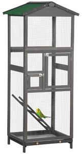 PawHut Colivie pentru Păsări din Lemn și Plasă Metalică cu 2 Uși și Tavă Detașabilă, 68x63x165 cm, Gri Deschis | Aosom Romania