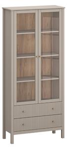 Vitrina pentru living KLEO, taupe, PAL laminat, cu iluminare LED, 90x3