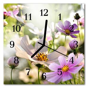 Ceas de perete din sticla pătrat Cosmos Flori Flori și plante roz, verde
