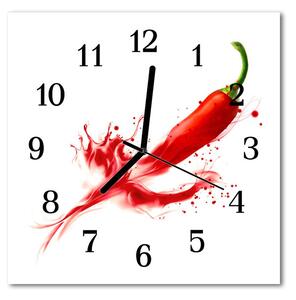 Ceas de perete din sticla pătrat Chili Pepper Chili Pepper Red