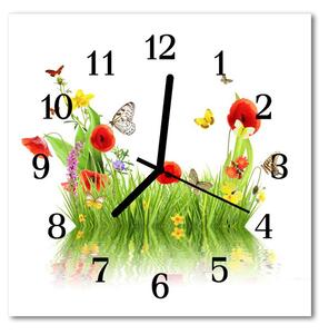 Ceas de perete din sticla pătrat Meadow Peisaj multicolor