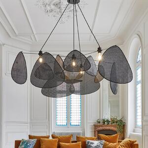 MARKET SET lampă suspendată Ecran XXL, 90 cm, negru, rattan