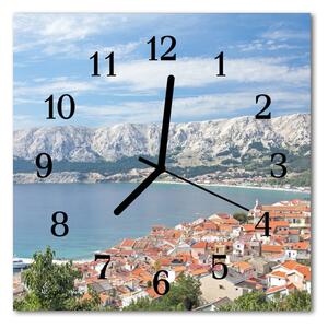 Ceas de perete din sticla pătrat Bay Peisaj multicolor