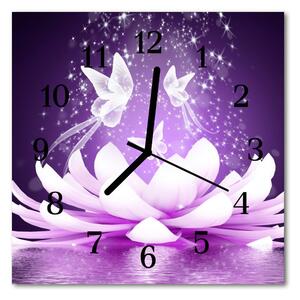 Ceas de perete din sticla pătrat Floare floare violet