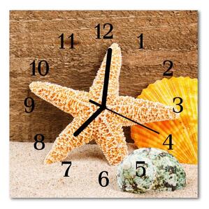 Ceas de perete din sticla pătrat Starfish Animale Orange