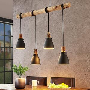 Lampă suspendată Lindby Trebale, E14, Ø 15 cm, 4 becuri, lemn