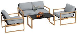 Outsunny Set Mobilier de Grădină din 4 Piese, cu Canapea de 2 Locuri, 2 Fotolii și Măsuță de Cafea, 123.5x75x73 cm, Gri | Aosom Romania