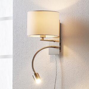 Lindby Aplică de perete Florens, nichel, lampă citit cu LED, 23,5 cm, Metalic, Camera de zi / sufragerie, Țesătură / Textil, Modern, Lumină de lectură