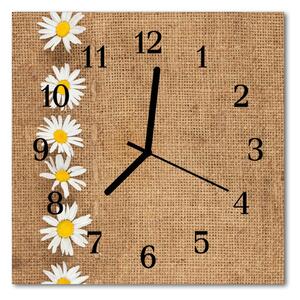 Ceas de perete din sticla pătrat Daisy Flori Brown