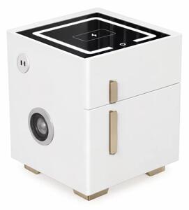 Noptiera inteligenta cu incarcare wireless, iluminare LED, 1 sertar de depozitare, seif, port USB si Type-C si difuzor Bluetooth 10W – alba, design modern din sticla si lemn