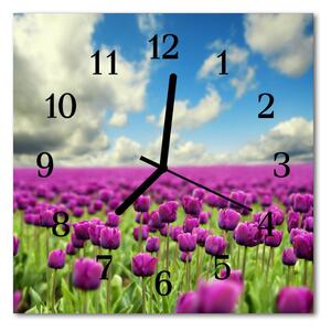Ceas de perete din sticla pătrat Lalele Plante Purple