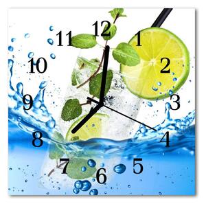 Ceas de perete din sticla pătrat Lime Mint fructe Condimente Multi-colorat
