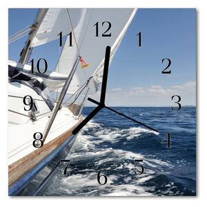 Ceas de perete din sticla pătrat Yacht Vehicule Albastru