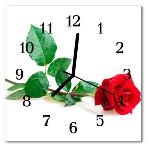 Ceas de perete din sticla pătrat Rose flori roșii
