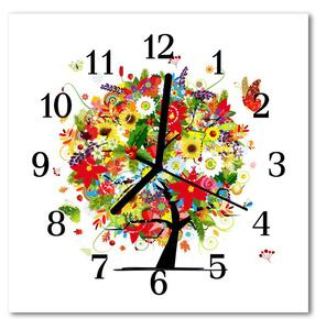 Ceas de perete din sticla pătrat Flori copac Flori copac multicolor