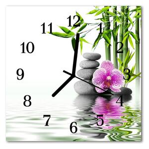 Ceas de perete din sticla pătrat Pietrele Orchid pietre Flori multicolor