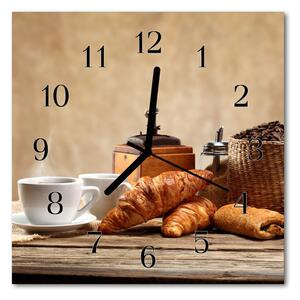 Ceas de perete din sticla pătrat Cornuri Food and Drinks Brown