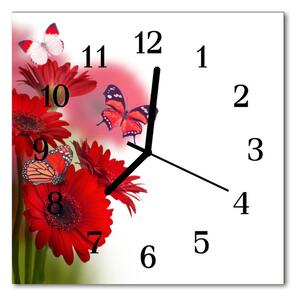 Ceas de perete din sticla pătrat Gerbera flori roșii