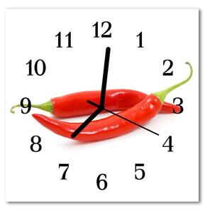Ceas de perete din sticla pătrat Chili Pepper Chili Red