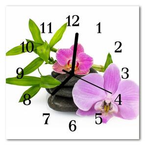 Ceas de perete din sticla pătrat Orhideea flori violet
