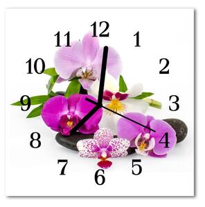 Ceas de perete din sticla pătrat Orhideea flori violet