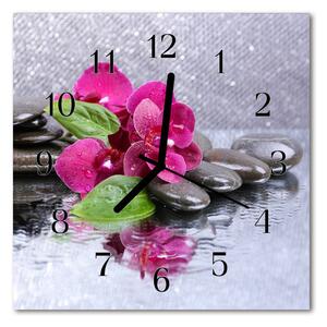 Ceas de perete din sticla pătrat Orhideea flori roz
