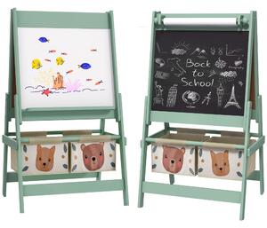 Tablă pentru copii 3 în 1 AIYAPLAY cu 2 containere, șevalet de artă din lemn pentru copii 3-8 ani, 54x46,5x93cm, de culoare verde | Aosom Romania