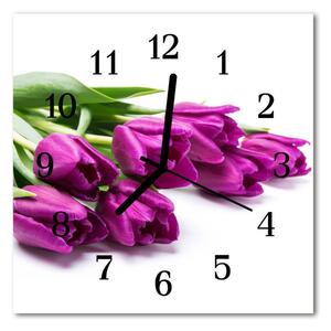 Ceas de perete din sticla pătrat Lalele Plante Purple