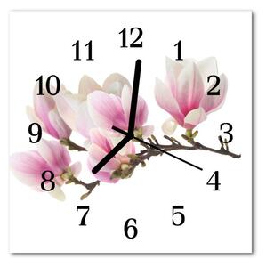 Ceas de perete din sticla pătrat Magnolia Plante roz