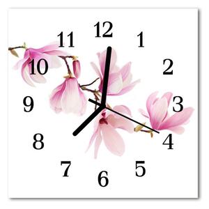 Ceas de perete din sticla pătrat Magnolia Plante roz